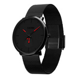 Reloj Hombre Skmei 9185 Malla Acero Minimalista Elegante Color De La Malla Negro Color Del Fondo Rojo