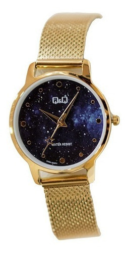 Reloj Mujer Dama Q&q Casual Analógico Color De La Correa Dorado/azul