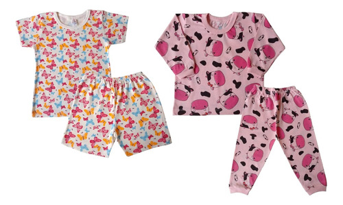 04 Peças - Pijama Tamanhos 1, 2, 3 Anos Camiseta Calça Short