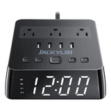 Jackyled Reloj Despertador Con 4 Cargadores Usb, 3 Tomas De