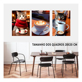 Kit 3 Quadros Decoração Gatos E Café