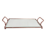 Bandeja Espelhada Rose Gold Retangular 30x16cm Para Decoraçã