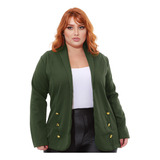 Blazer Feminino Longo Sobretudo Alfaiataria Social Plus Size