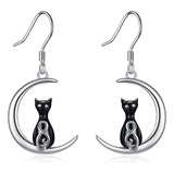 Pendientes De Gato Negro Pendientes De Gato De Plata Esterli