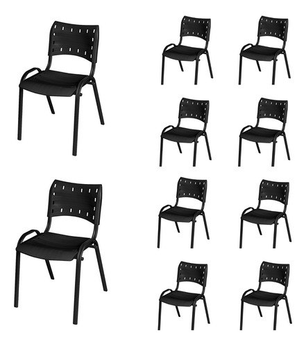 10 Un Cadeira Iso Fixa Empilhável Ideal P/ Recepção Full+ Nf