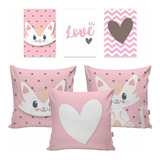 Kit 3 Quadros +  3 Capas  Almofadas Gatos Pets Gatinhos Cat