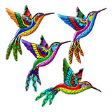 Decoración Colgante De Pared De 4 Colibríes Coloridos Para E