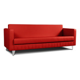 Sofa Cama 2.12 Metros Ecocuero Color Rojo Diseño De La Tela Eco Cuero