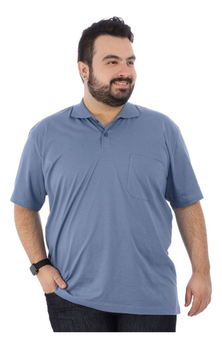 Polo Plus Size Masculina Com Bolso Básica Algodão Indigo