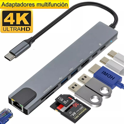 Tipoc Hub 8 En 1 Adaptador Usb C A Hdmi Con Ethernet Hub Usb