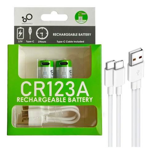 2 Pilas Cr123a Recargables Usb C 700 Mah 3.7v Carga Rapida