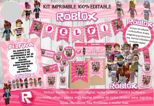 Kit Imprimible Roblox Niña Rosa Decoración Candy Bar N74