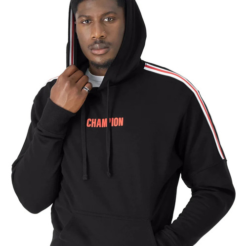 Poleron Hombre Powerblend Taped Warm Up Hoodie Black Champion