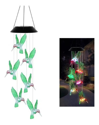 Colibrí Campanilla De Viento Solar Led Decoración Jardín