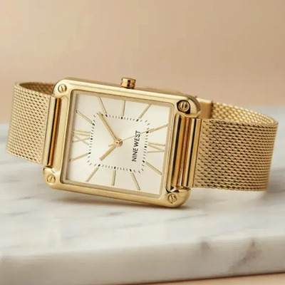Reloj Nine West Mujer Dorado Elegante Pulsera Malla NW\u002F2090CHGB Acero Inoxidable Champagne 29mm Cuarzo Analógico Clásico Vestir Oficina Casual Regalo Original | Envío gratis