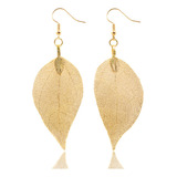 Aretes Largos En Forma De Hoja. Baño Oro 14k. Regalos Mujer