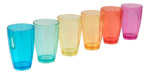 Set 6 Vaso Acrílico Facetado Color Translucido Deco Pastel