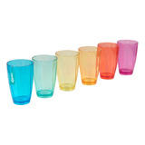 Set 6 Vaso Acrílico Facetado Color Translucido Deco Pastel