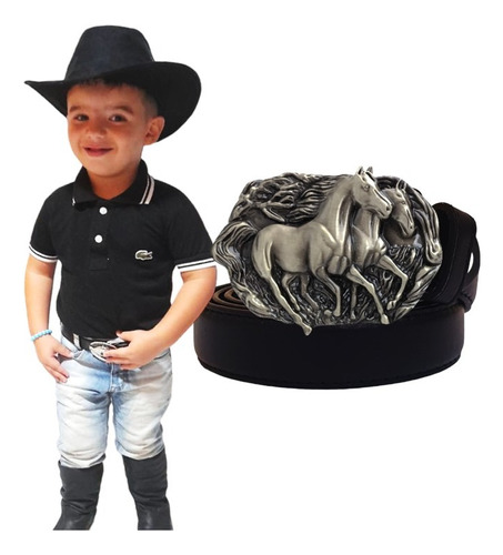 Cinto Fivela Country Infantil Bebê 2 Cavalos Prata