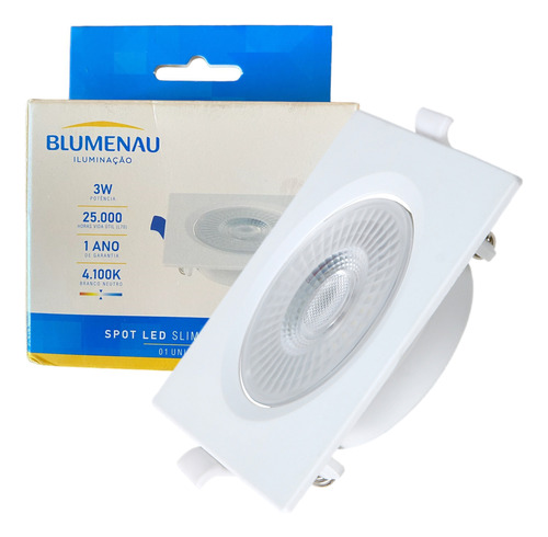 5 Spot Led Quadrado Embutir 3w Branco Neutro 4100k Morno