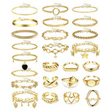 Sanfenly Juego De 25 Ras Y Anillos De Oro Para Mujer, Cadena