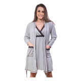 Kit Camisola Curta E Robe Roupão De Manga Longa Gestante