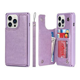 Funda Para iPhone 13 Pro Billetera Con Correa  Cuero Lila