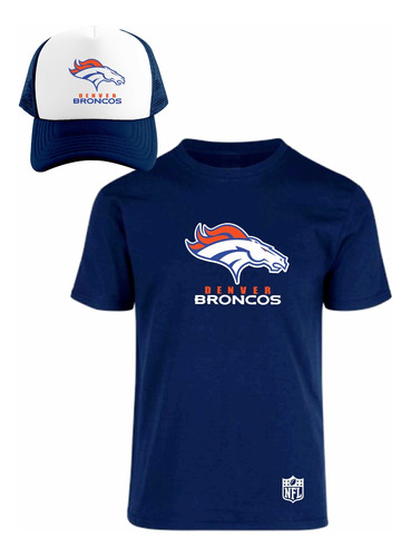 Kit Playera + Gorra Modelo Denver Broncos Estampado En Vinil