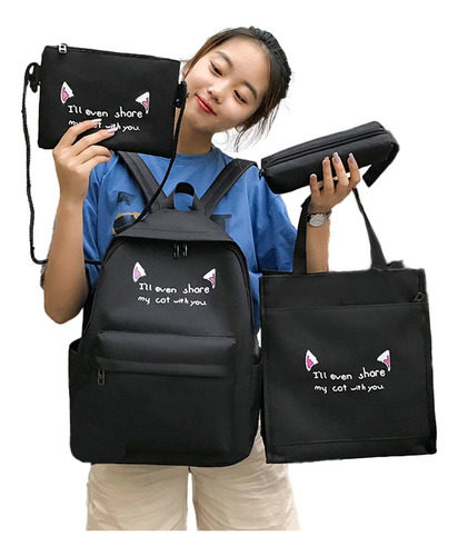 Set 4 Mochila Escolar Viaje Estilo Estudiante Bolsas