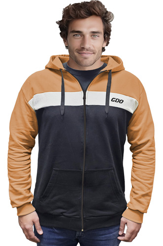 Campera Canguro Tricolor Capucha Algodon Rustico Hoodie Gdo