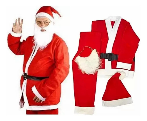 Fantasia Roupa Papai Noel Poliester Luxo Completa 5 Peças