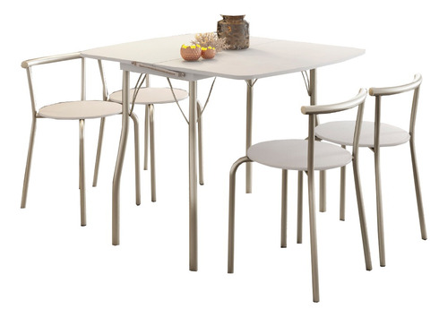 Conjunto Sala De Jantar Palermo Mesa 4 Banquetas Carraro Cor Branco Desenho Do Tecido Das Cadeiras Liso