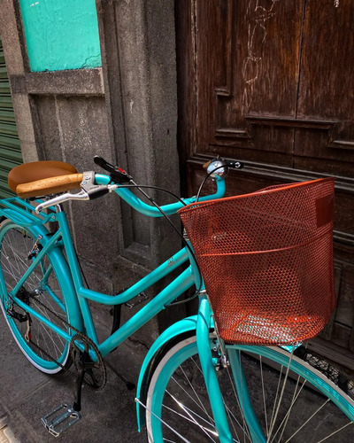 Bicicleta Vintage Azul Aperlado 6 Velocidades Y Canastilla  | Meses sin interés