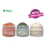 Kit Máscara Facial Argila Verde + Vermelha + Branca Completo