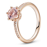 Anillo Pandora Solitario Corona Recubrimiento En Oro Rosa