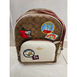 Mochila Escolar Para Mujer Pelicula Caricatura Snoopy Charlie Brown Coach De Cuero Con Papeles Y Cubre Polvo Original