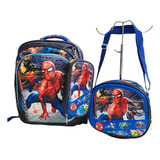 Mochila Niño Luz Led 3d Combo Escolar Primaria Lonchera Lapicera Gokú Dra Gon Ball Spider Mann Hombre Araña Azul Naranja Rojo Héroe Anime