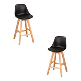 Banquetas Taburetes Tulip 65cm Cocina Comedor Bar Plástico Negro Con Base De Madera De Haya X2 Unidades