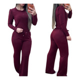 Conjunto Feminino Meia Estação Calça Pantalona Moletom Frio