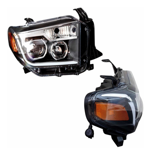 Faros Led Drl Secuencial Toyota Tundra 2014 A 2019 Negro Par