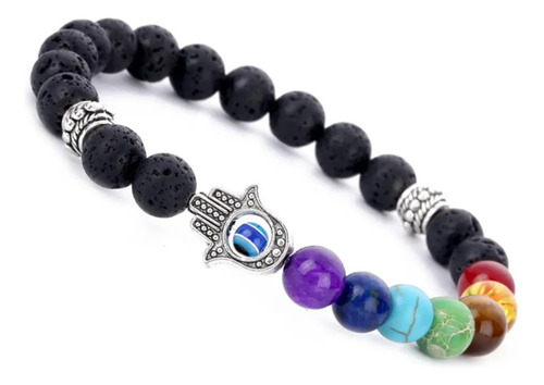 Pulsera Fatima Ojo Turco Piedras Volcanicas 7 Chakras