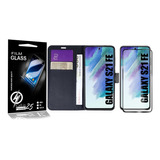 2 Capas Carteira + 2 Pel Vidro 3d Para Galaxy S21 Fe G990