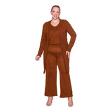 Conjunto Feminino Calça Blusa E Cardigan Lãzinha Plus Size
