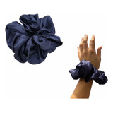 Scrunchies Maxi Colet Satín Color Azul Escolar 3 Unidades