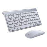 Kit Teclado Slim Com Mouse Sem Fio 2.4g Pc Notebook Prata