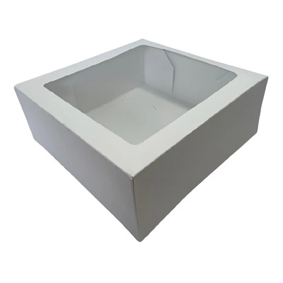 Caja Chica Para Pastel Con Ventana 22x22x9.6 Cms C\u002F10 Cajas Color Blanco | MercadoLibre
