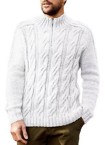 Suéter Punto Para Hombre Color Liso Cuello Alto Manga Larga