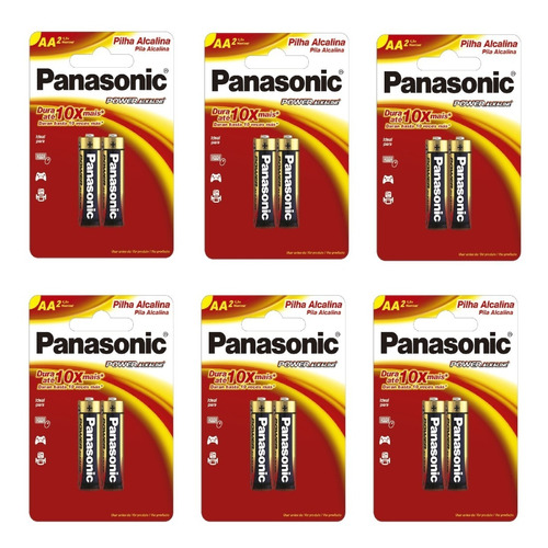 Pilha Panasonic Aa Pequena Alcalina Kit C/ 6 Cartelas- 12uni