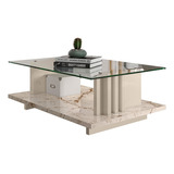 Mesa De Centro Frizz Mdp C/ Vidro Calacata Off White Madetec