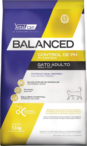 Vitalcan Balanced Control Ph Urinary 7.5 Kg Nuska Mascotas